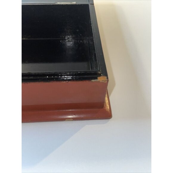 Vintage Japanese Dragon Trinket Jewelry Box Red Lacquer Bamboo MCM Read EL5 - Picture 10 of 13